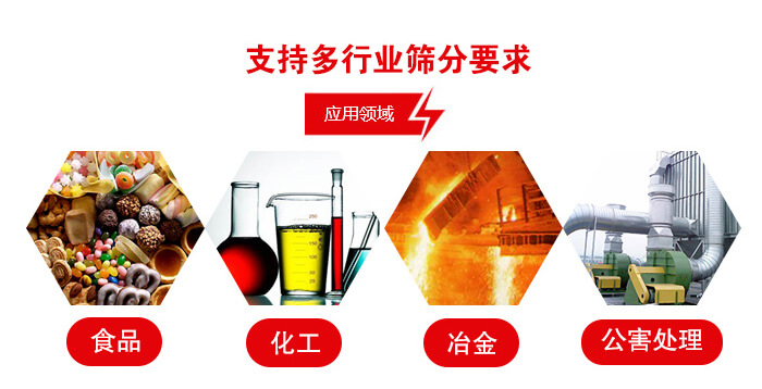 旋振篩適用的行業(yè)：食品行業(yè)，化工行業(yè)，冶金行業(yè)，公害處理等。